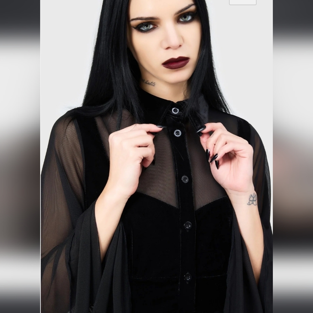 Killstar Black Dress with Sheer Long Sleeves - Picture 4 of 5